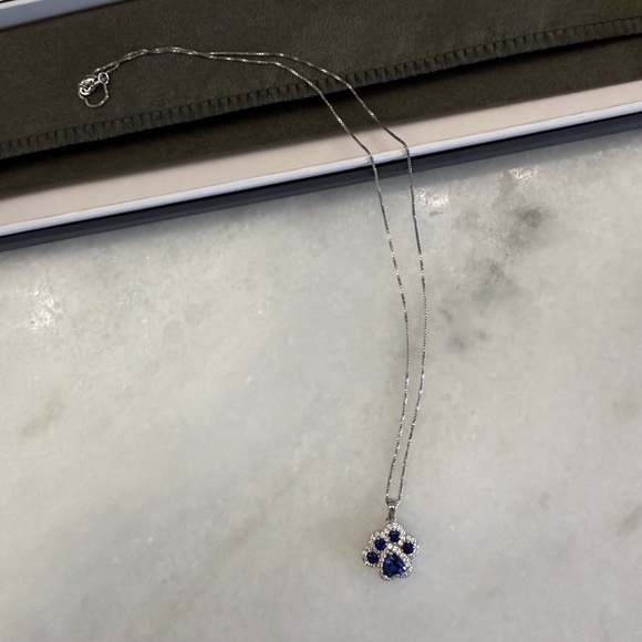 NEW Sapphire Paw Print Pendant Necklace - Picture 2 of 2